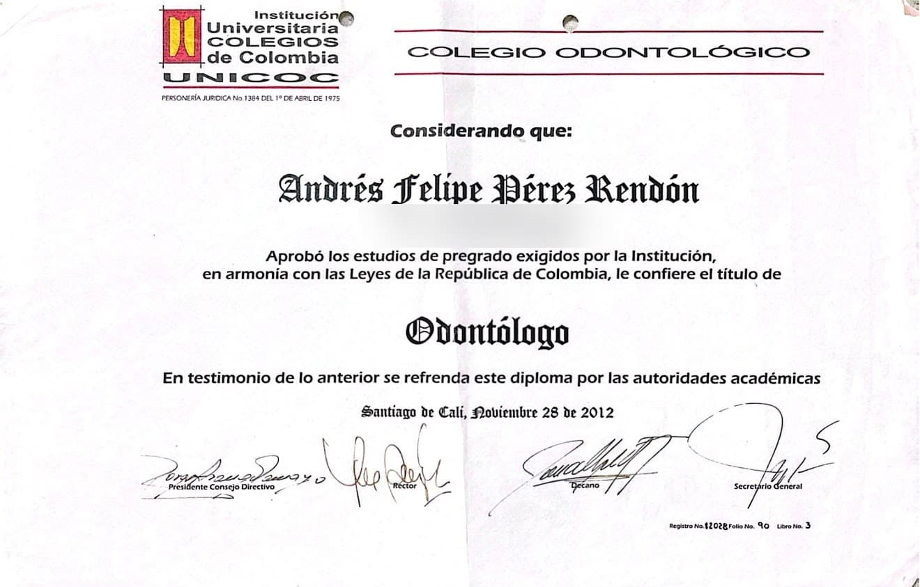 Certificado: Odontólogo · UNICOC